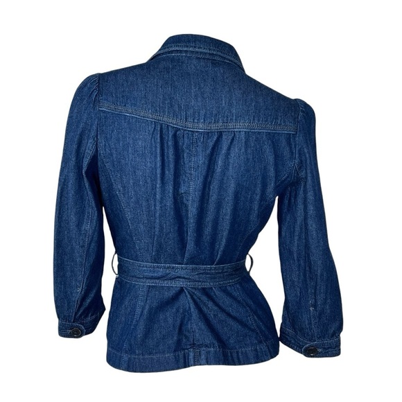 ANN TAYLOR LOFT Dark Denim Jacket Button-up 3/4 Sleeves with Belt Tie Women's SP - Picture 4 of 16
